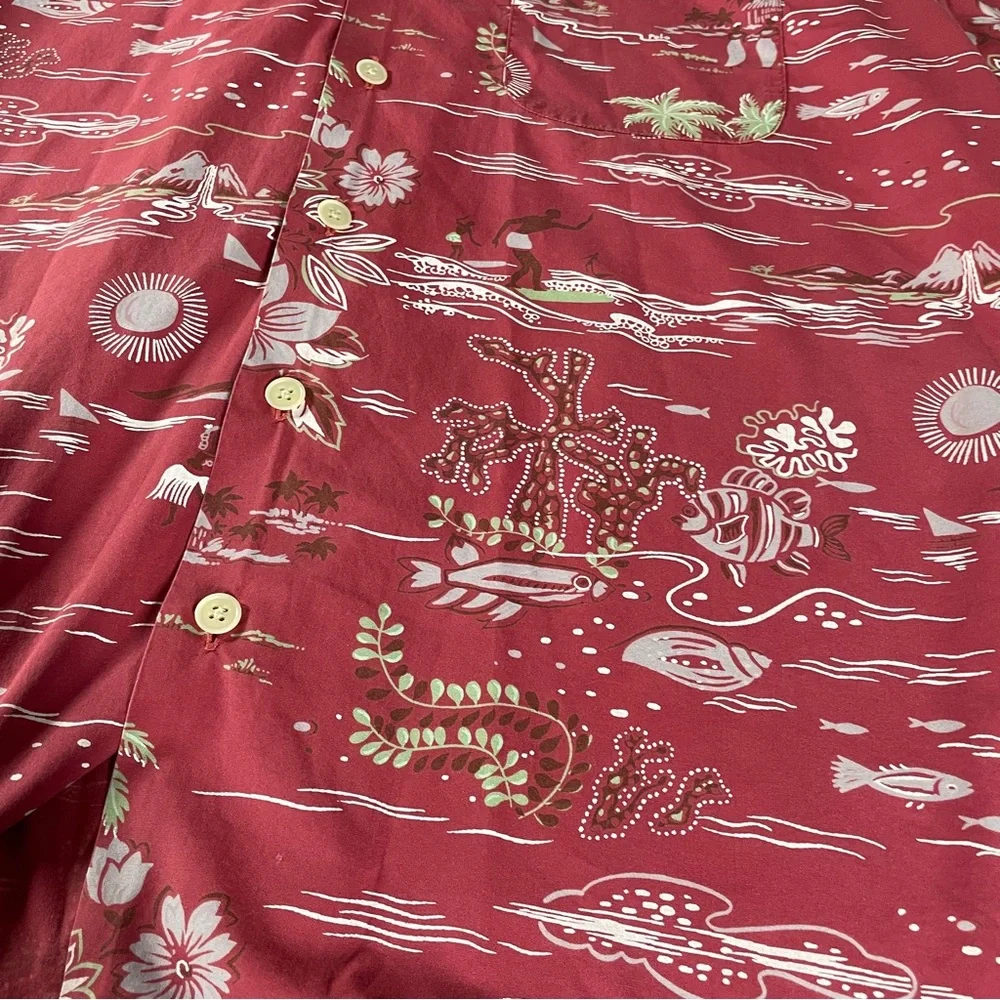 VINTAGE POLO RALPH LAUREN HAWAIIAN SHIRT SIZE L 1990s RED LUAU CORAL FISH SURF